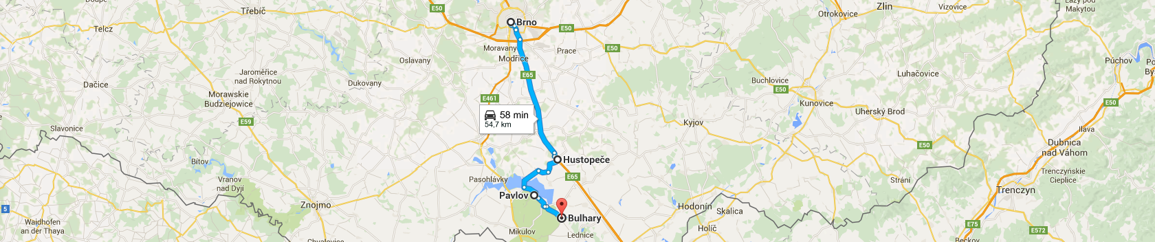 Trasa z Brna do wsi Bulhary