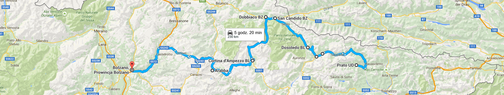 Trasa z Prato Carnico do Bolzano