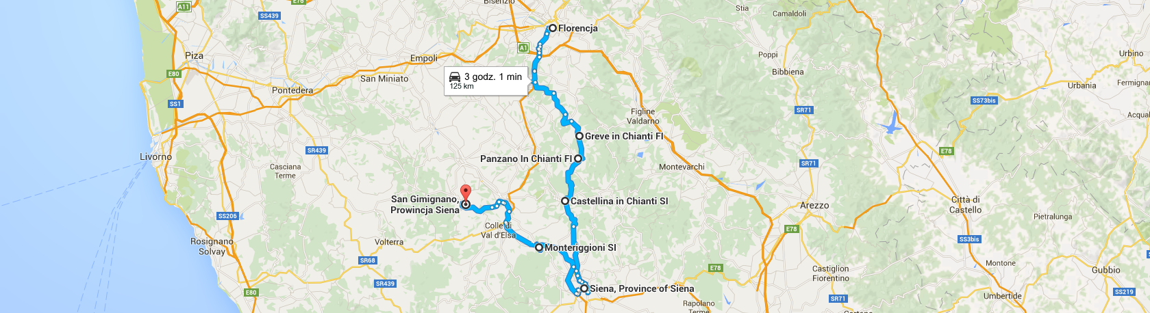 Trasa z Florencji do San Gimignano