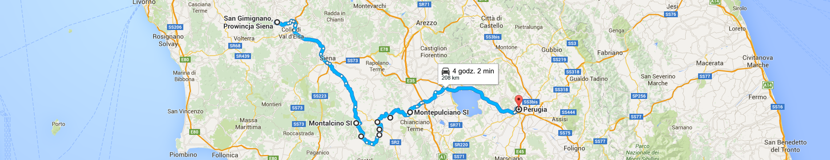 Trasa z San Gimignano do Perugii