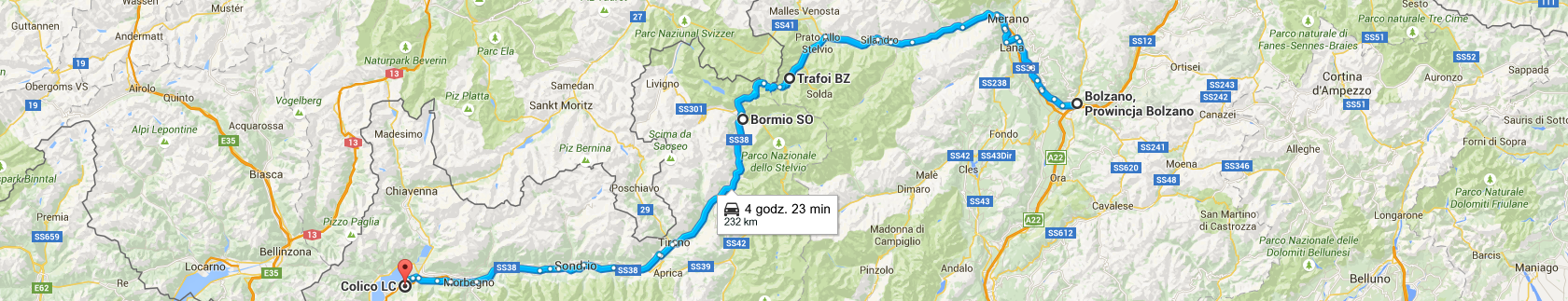 Trasa z Bolzano do Colico