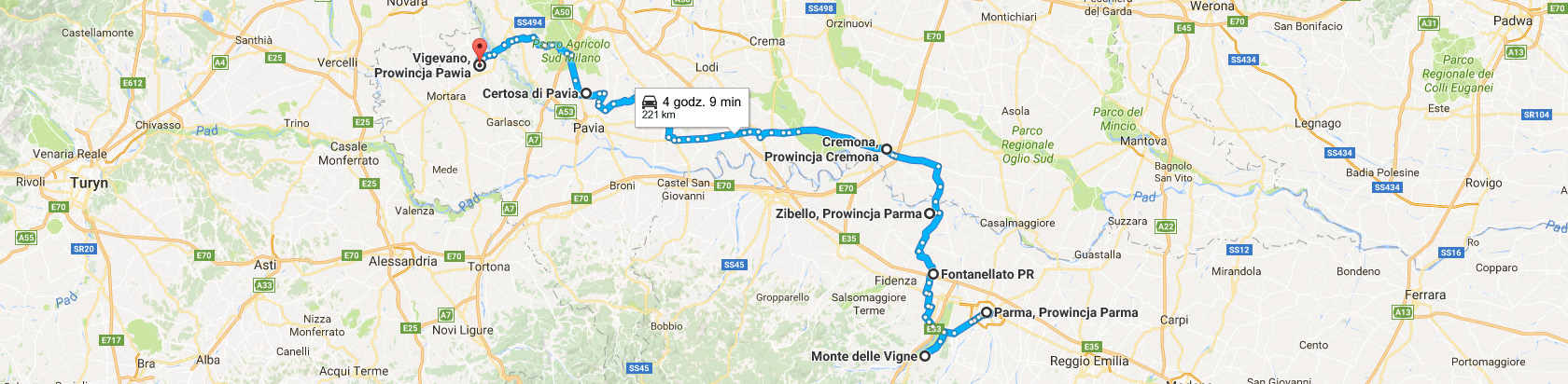 Trasa z Parmy do Vigevano