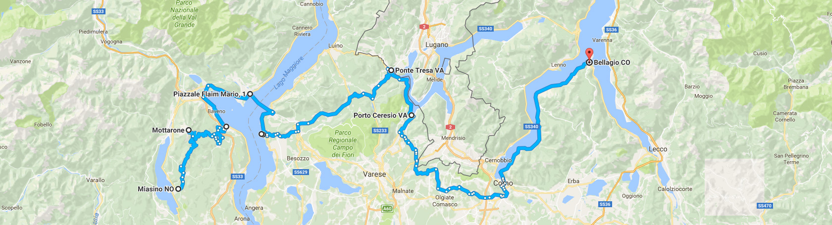 Trasa z Miasino do Bellagio przez trzy Jeziora