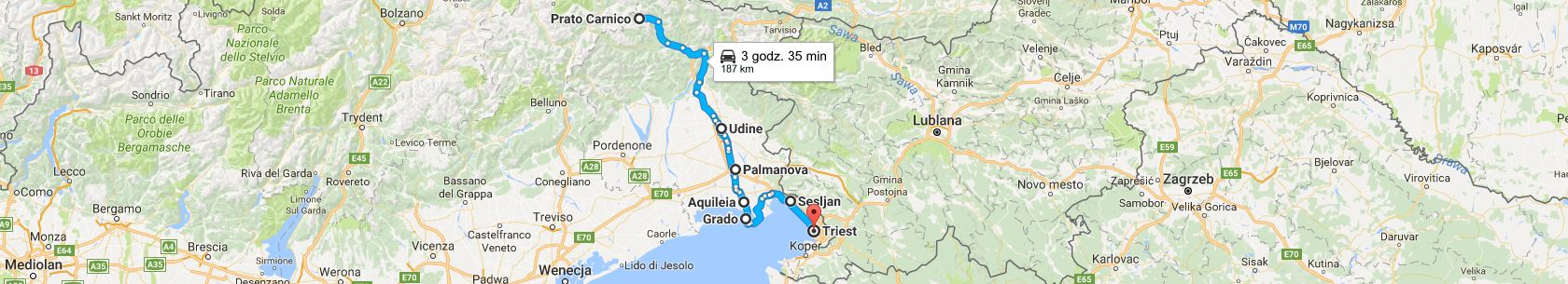Trasa z Prato Carnico do Triestu