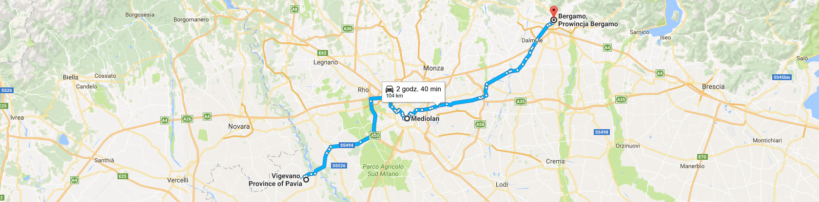 Trasa z Vigevano do Bergamo