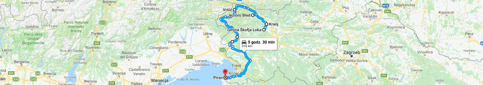 Trasa - Kranj, Škofja Loka, Jezioro Bled, przełęcz Vršič i Piran