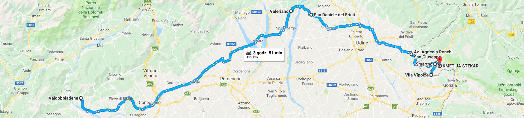 Trasa: Valdobbiadene, San Daniele, Collio, Kojsko i Šmartno (Słowenia, Goriška Brda) + winnice