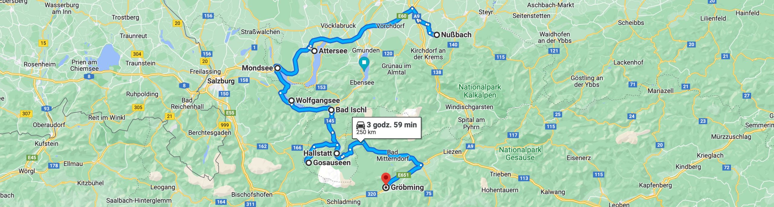 Trasa: Nussbach - Attersee - Gosauseen - Hallstat - Gröbming