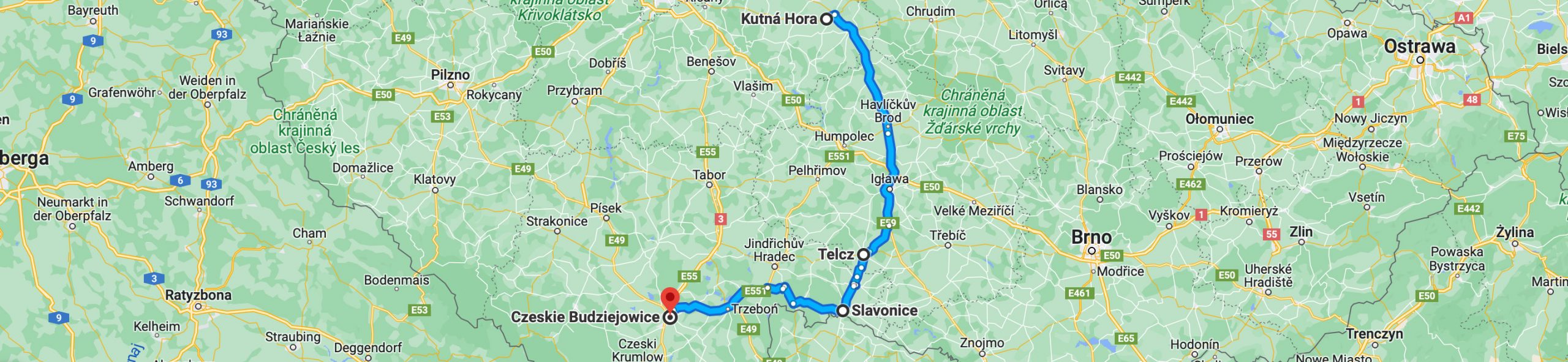 Trasa: Kutná Hora – Czeskie Budziejowice