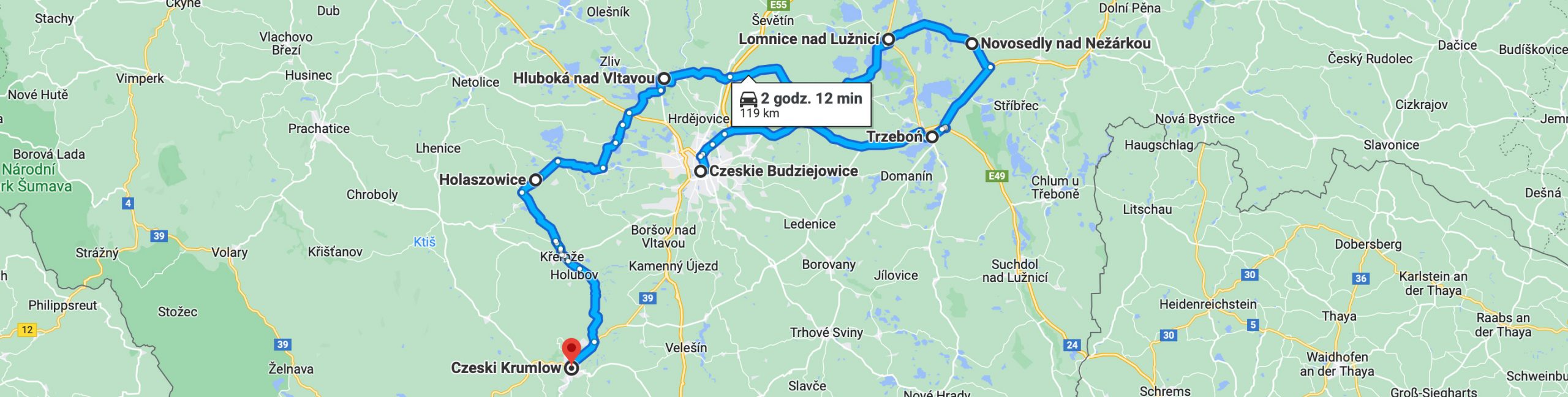 Trasa – Czeskie Budziejowice – Czeski Krumlow