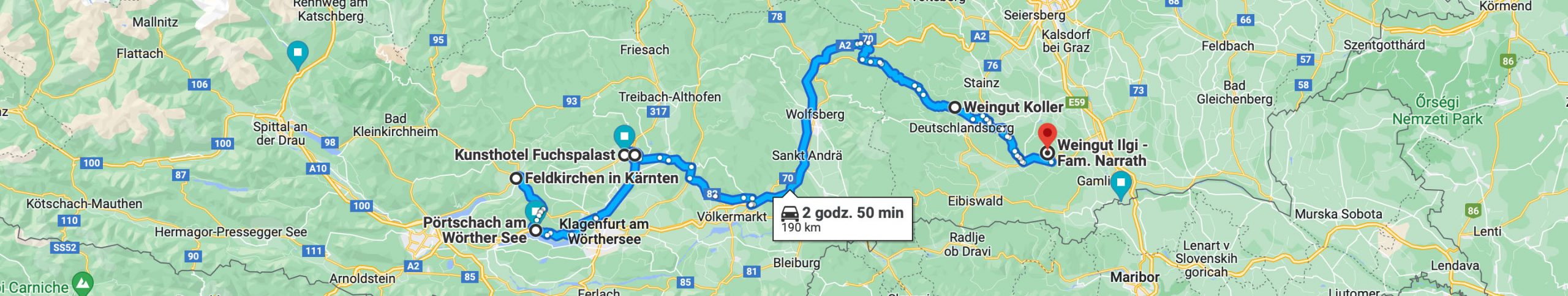 Trasa: Feldkirchen - Wörthersee - Winnice Taggenbrunn, Koller i Ilgi - Brudersegg