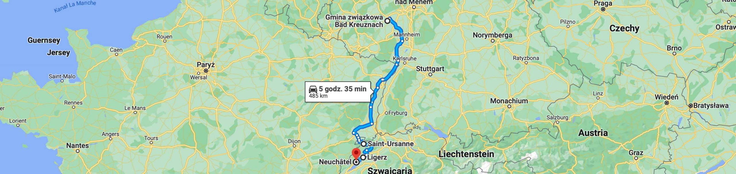 Trasa od Bad Kreuznach do Neuchâtel w Szwajcarii