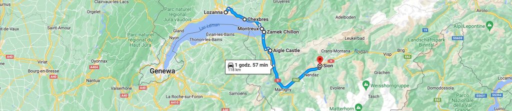 Trasa: Lavaux (Vaud) - Sion (Valais)