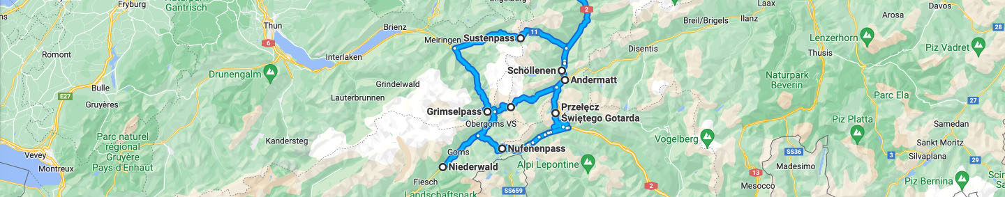 Trasa: Przełęcze Furka, Susten, Grimsel, Nufenen i Gotthard
