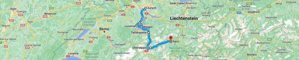 Trasa: Zurych - Ilanz (Gryzonia) przez przełęcz Oberalp