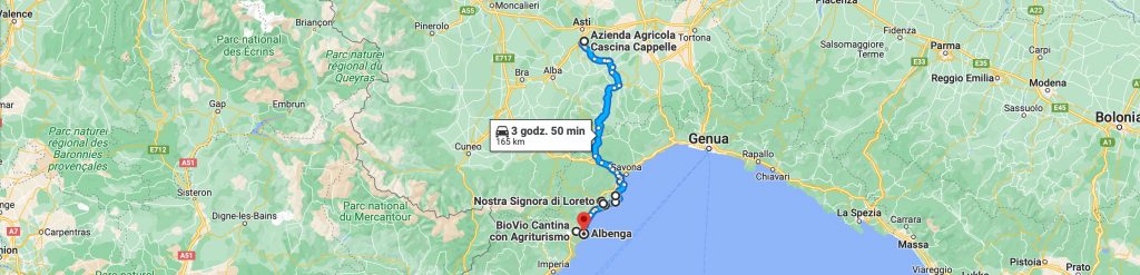Trasa z Mongardino do Albengi